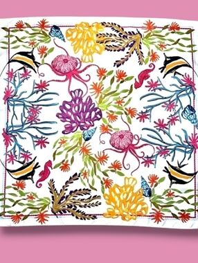 🪸Ladies Coral Reef Underwater World  Tropical Square Print Scarf, Multi-Color